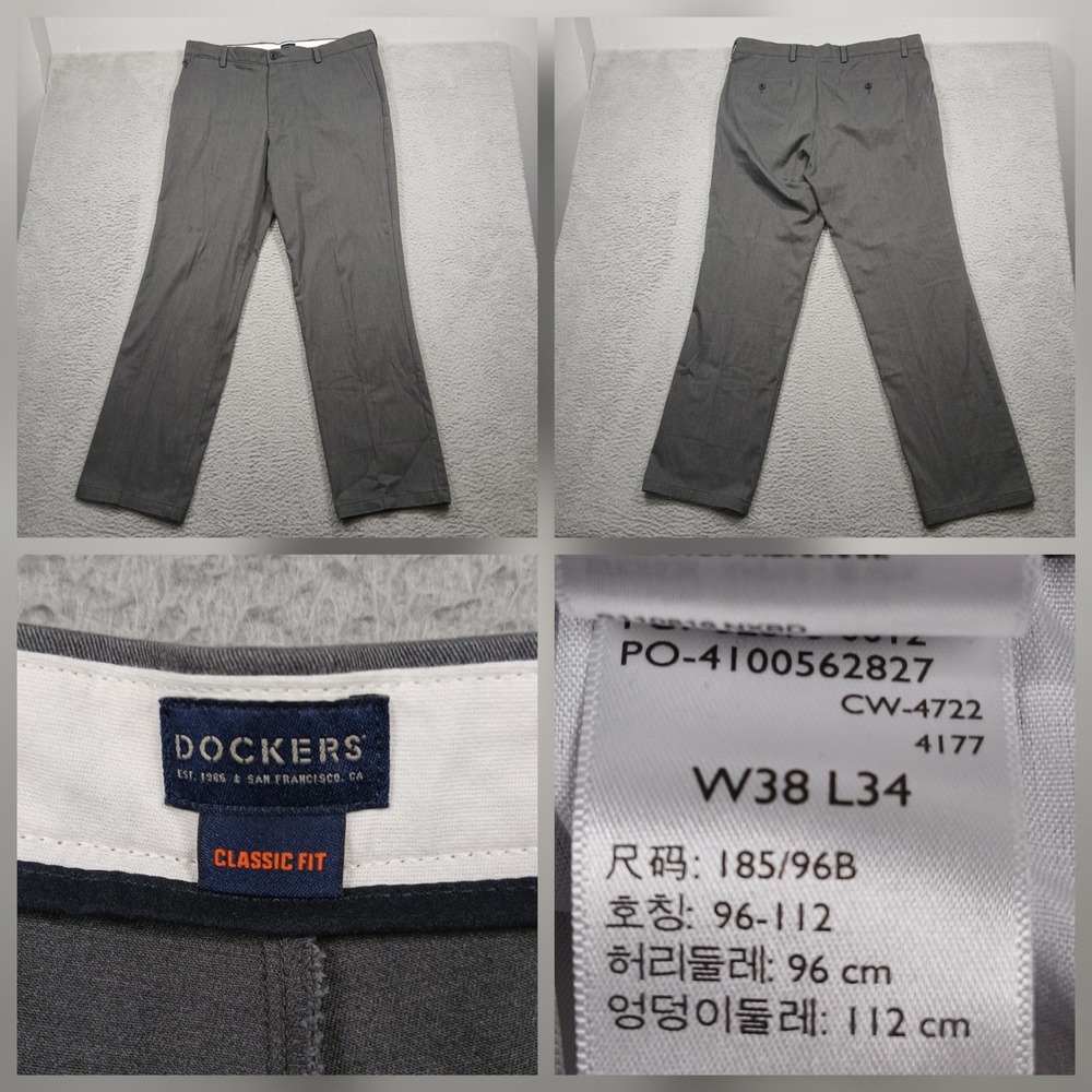 Dockers Classic Fit Pants Men's 38x34‎ Gray Flat Front Slacks